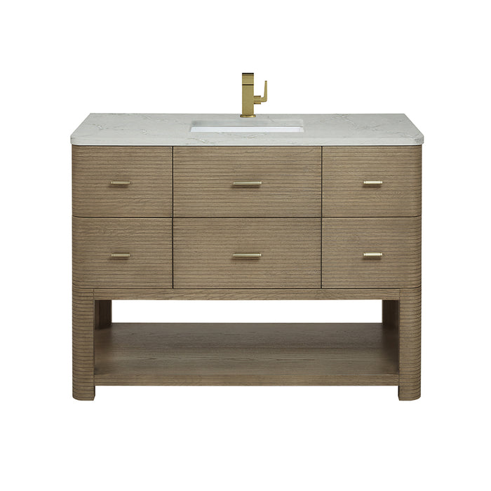 Lucian 5 Drawers Bathroom Vanity with Victorian Silver Silestone Top and Undermount Sink - Free Standing - 48" Wood/Pebble Oak