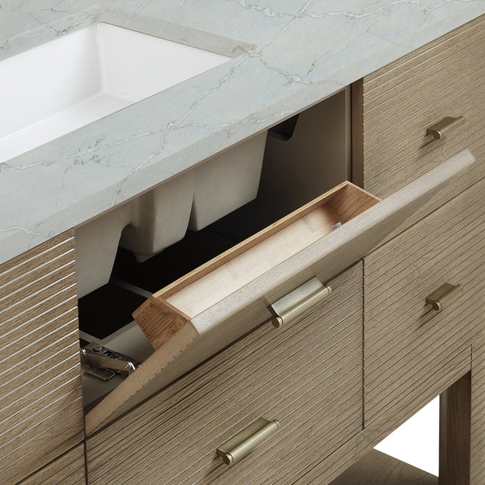 Lucian 5 Drawers Bathroom Vanity with Victorian Silver Silestone Top and Undermount Sink - Free Standing - 48" Wood/Pebble Oak