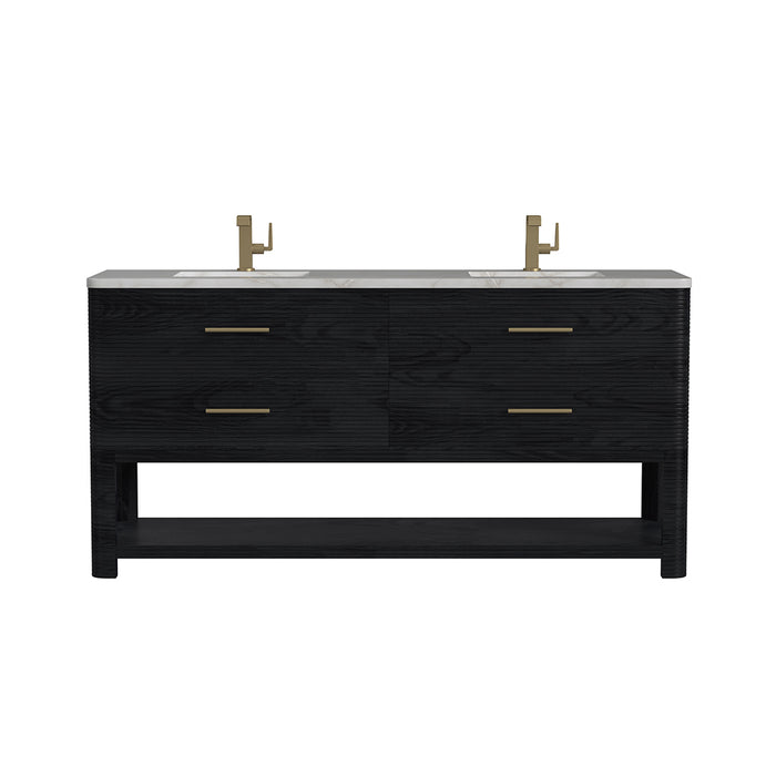 Lucian 4 Drawers Bathroom Vanity with Victorian Silver Silestone Top and Undermount Sinks - Free Standing - 72" Wood/Carbon Oak