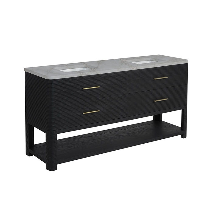 Lucian 4 Drawers Bathroom Vanity with Victorian Silver Silestone Top and Undermount Sinks - Free Standing - 72" Wood/Carbon Oak