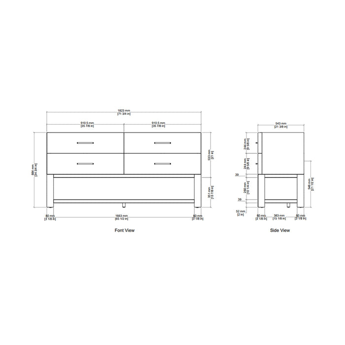 Lucian 4 Drawers Bathroom Vanity with Victorian Silver Silestone Top and Undermount Sinks - Free Standing - 72" Wood/Carbon Oak