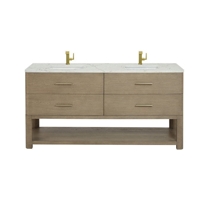 Lucian 4 Drawers Bathroom Vanity with Victorian Silver Silestone Top and Undermount Sinks - Free Standing - 72" Wood/Pebble Oak