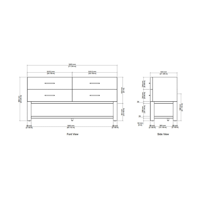 Lucian 4 Drawers Bathroom Vanity with Victorian Silver Silestone Top and Undermount Sinks - Free Standing - 72" Wood/Pebble Oak