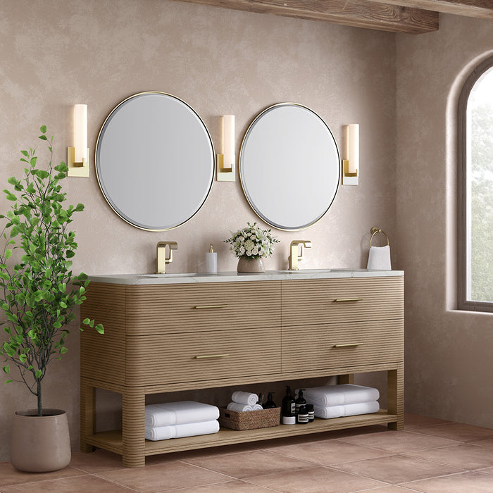 Lucian 4 Drawers Bathroom Vanity with Victorian Silver Silestone Top and Undermount Sinks - Free Standing - 72" Wood/Pebble Oak