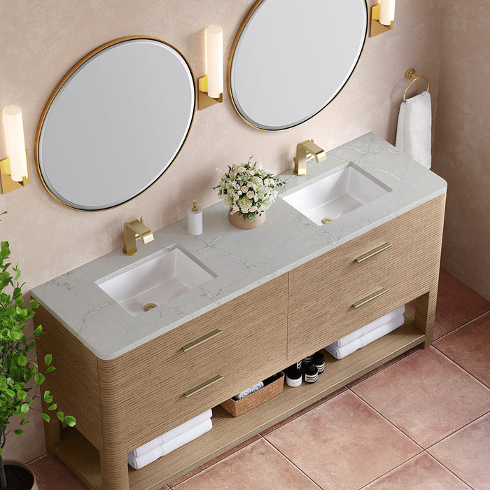 Lucian 4 Drawers Bathroom Vanity with Victorian Silver Silestone Top and Undermount Sinks - Free Standing - 72" Wood/Pebble Oak