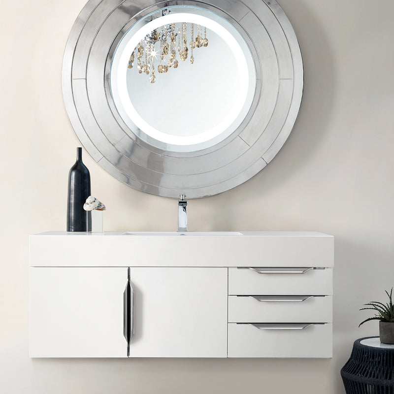 Mercer Island 2 Door And 3 Drawers Bathroom Vanity With Stone Sink - Wall Mount - 48" Wood/Glossy White - Last Unit Special Offer