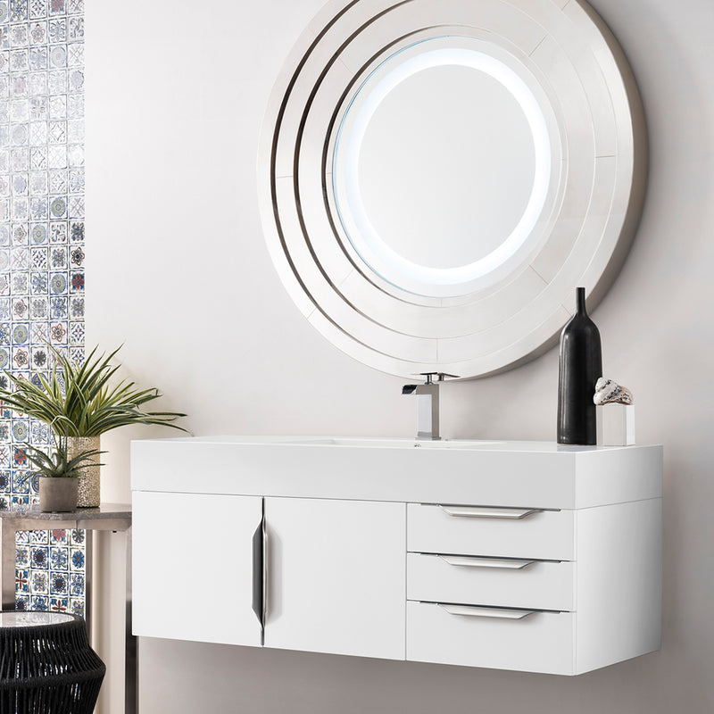 Mercer Island 2 Door And 3 Drawers Bathroom Vanity With Stone Sink - Wall Mount - 48" Wood/Glossy White - Last Unit Special Offer