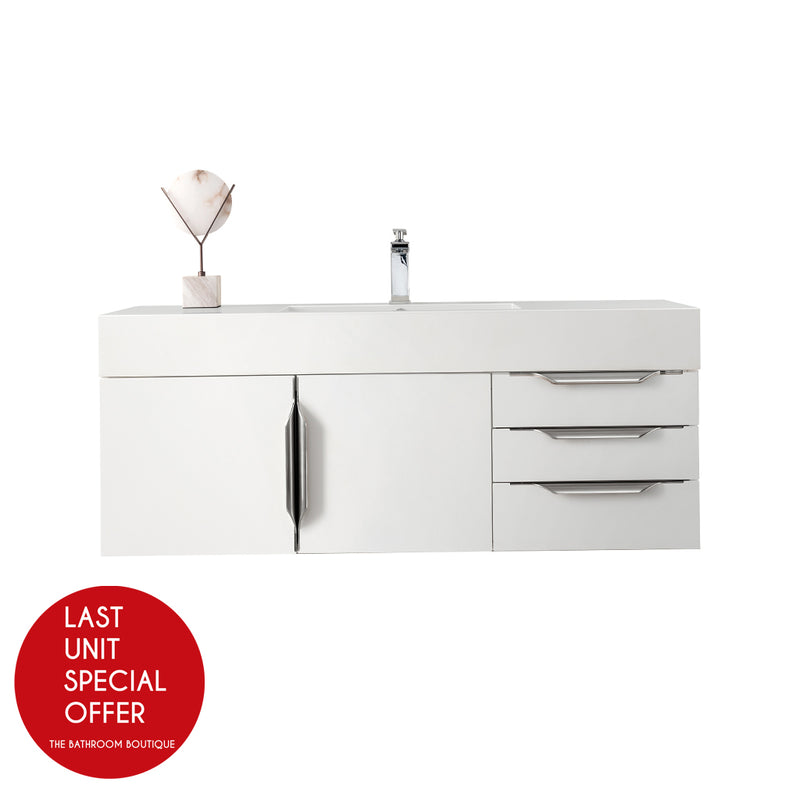 Mercer Island 2 Door And 3 Drawers Bathroom Vanity With Stone Sink - Wall Mount - 48" Wood/Glossy White - Last Unit Special Offer