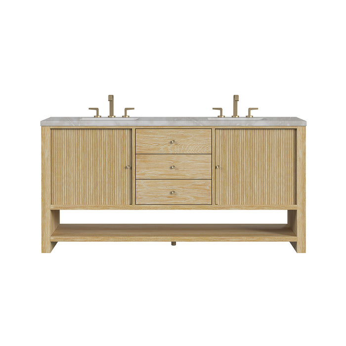 Marigot 5 Drawers And 2 Doors Bathroom Vanity with Victorian Silver Quartz Top and Undermount Sinks - Free Standing - 72" Wood/Sunwashed Oak