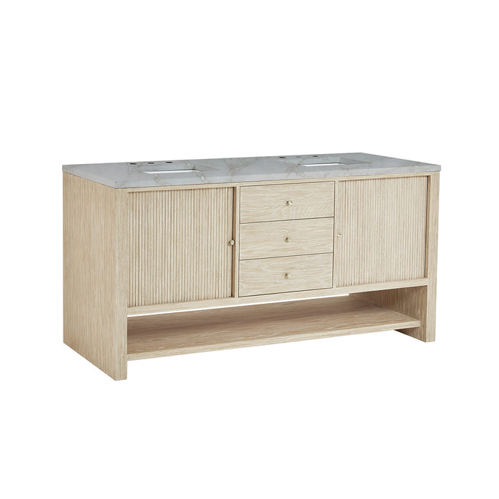 Marigot 5 Drawers And 2 Doors Bathroom Vanity with Victorian Silver Quartz Top and Undermount Sinks - Free Standing - 72" Wood/Sunwashed Oak