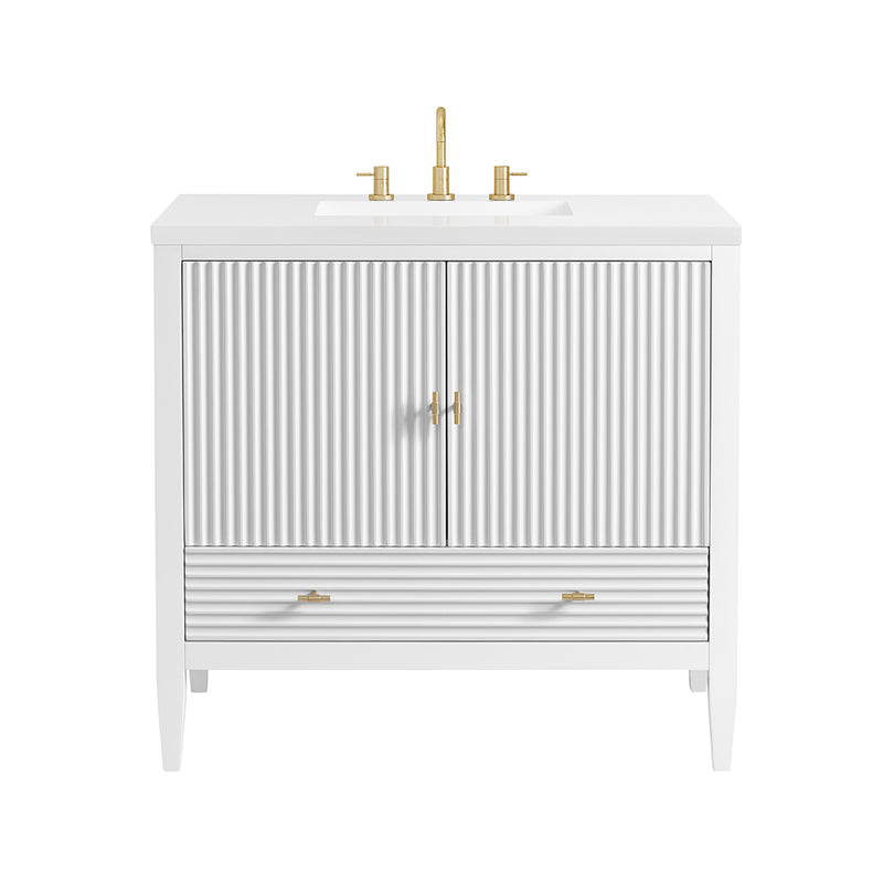 Myrrin 2 Doors And 1 Drawer Bathroom Vanity with White Zeus Quartz Top and Undermount Sink - Free Standing - 36" Wood/Bright White