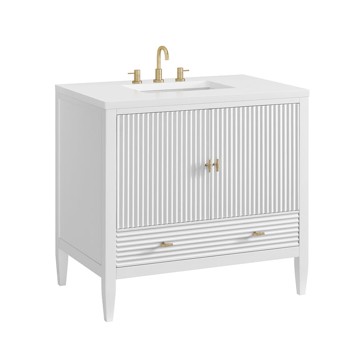 Myrrin 2 Doors And 1 Drawer Bathroom Vanity with White Zeus Quartz Top and Undermount Sink - Free Standing - 36" Wood/Bright White