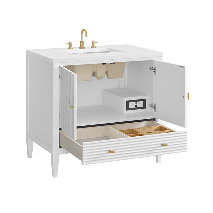 Myrrin 2 Doors And 1 Drawer Bathroom Vanity with White Zeus Quartz Top and Undermount Sink - Free Standing - 36" Wood/Bright White