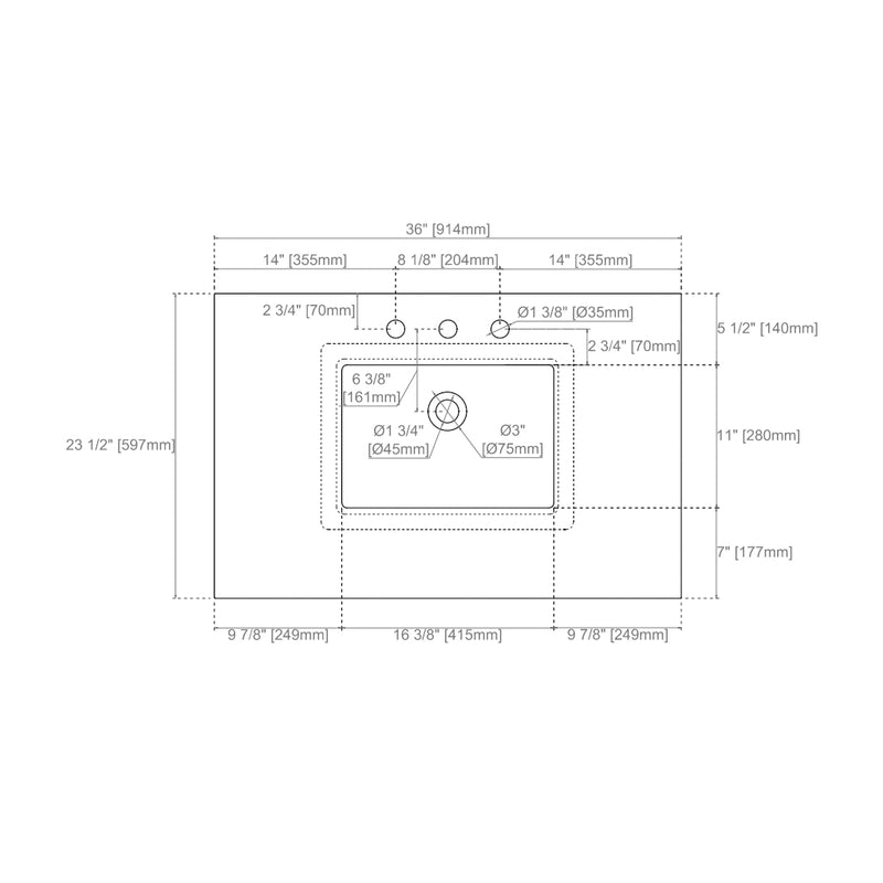 Myrrin 2 Doors And 1 Drawer Bathroom Vanity with White Zeus Quartz Top and Undermount Sink - Free Standing - 36" Wood/Bright White