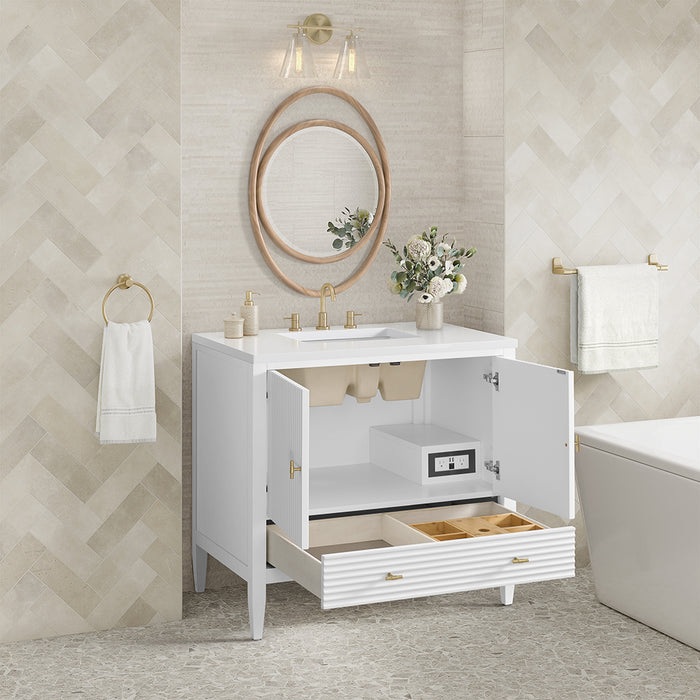 Myrrin 2 Doors And 1 Drawer Bathroom Vanity with White Zeus Quartz Top and Undermount Sink - Free Standing - 36" Wood/Bright White