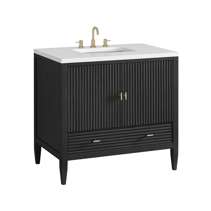 Myrrin 2 Doors And 1 Drawer Bathroom Vanity with White Zeus Quartz Top and Undermount Sink - Free Standing - 36" Wood/Carbon Oak