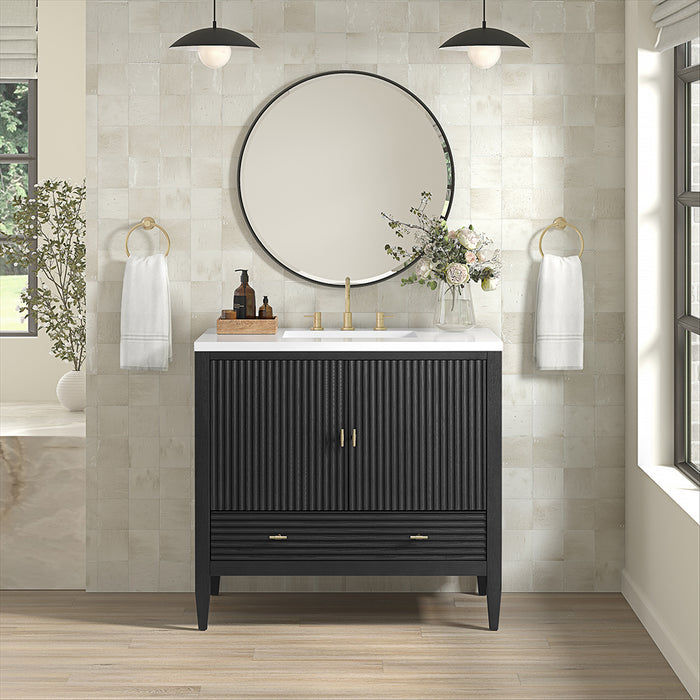 Myrrin 2 Doors And 1 Drawer Bathroom Vanity with White Zeus Quartz Top and Undermount Sink - Free Standing - 36" Wood/Carbon Oak