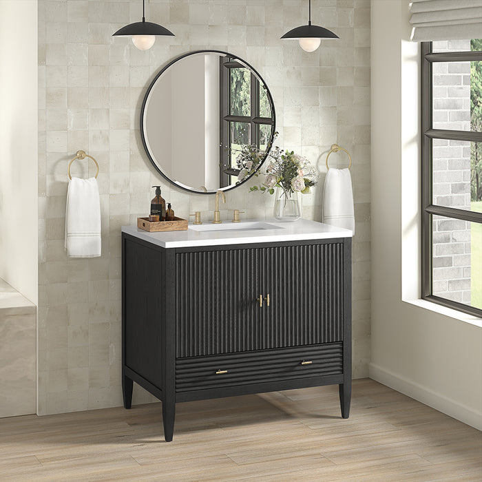 Myrrin 2 Doors And 1 Drawer Bathroom Vanity with White Zeus Quartz Top and Undermount Sink - Free Standing - 36" Wood/Carbon Oak