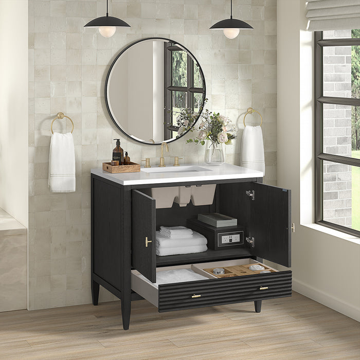 Myrrin 2 Doors And 1 Drawer Bathroom Vanity with White Zeus Quartz Top and Undermount Sink - Free Standing - 36" Wood/Carbon Oak