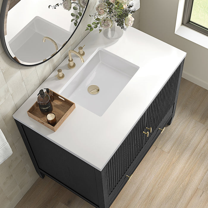 Myrrin 2 Doors And 1 Drawer Bathroom Vanity with White Zeus Quartz Top and Undermount Sink - Free Standing - 36" Wood/Carbon Oak