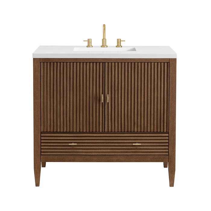 Myrrin 2 Doors And 1 Drawer Bathroom Vanity with White Zeus Quartz Top and Undermount Sink - Free Standing - 36" Wood/Mid-Century Walnut