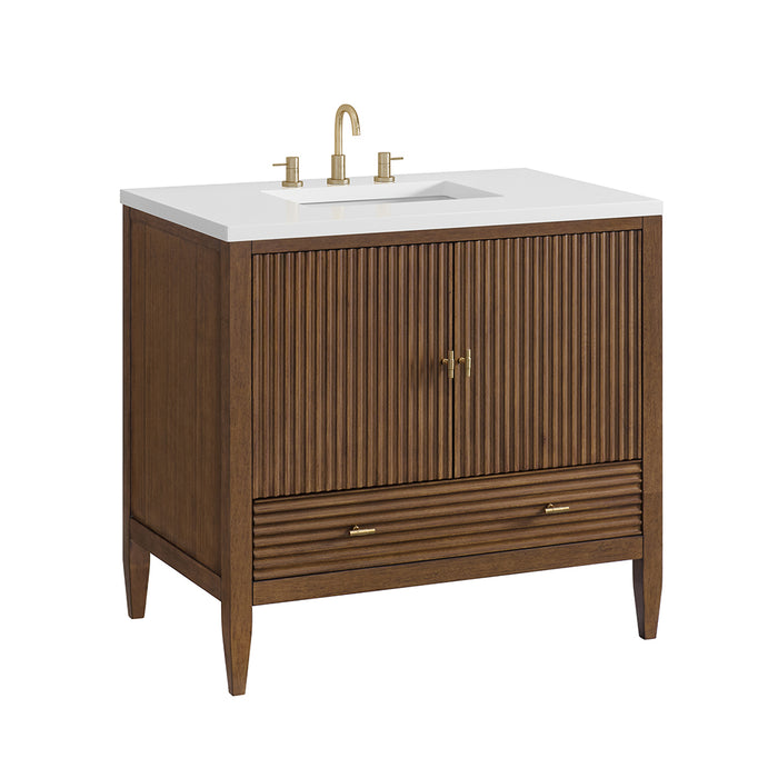 Myrrin 2 Doors And 1 Drawer Bathroom Vanity with White Zeus Quartz Top and Undermount Sink - Free Standing - 36" Wood/Mid-Century Walnut