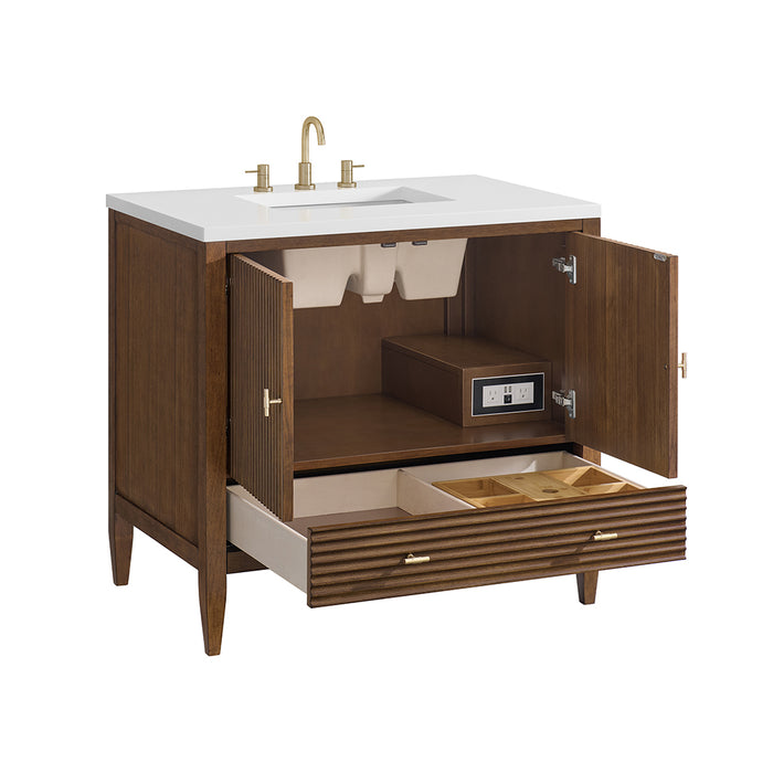 Myrrin 2 Doors And 1 Drawer Bathroom Vanity with White Zeus Quartz Top and Undermount Sink - Free Standing - 36" Wood/Mid-Century Walnut