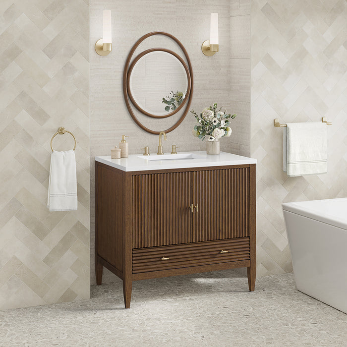 Myrrin 2 Doors And 1 Drawer Bathroom Vanity with White Zeus Quartz Top and Undermount Sink - Free Standing - 36" Wood/Mid-Century Walnut