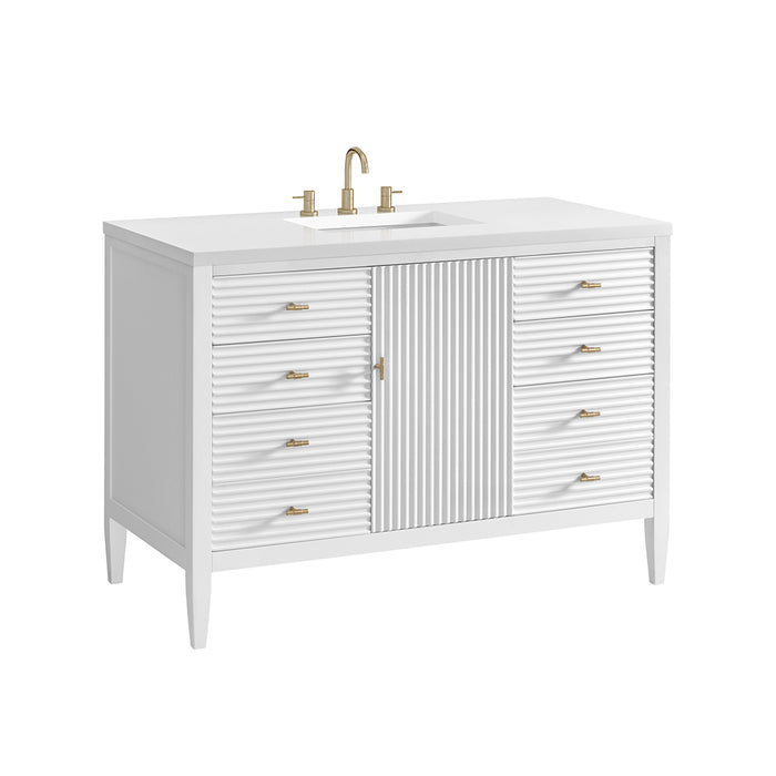 Myrrin 6 Drawers And 1 Door Bathroom Vanity with White Zeus Quartz Top and Undermount Sink - Free Standing - 48" Wood/Bright White