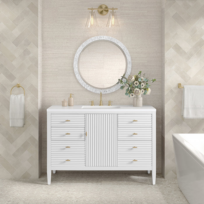 Myrrin 6 Drawers And 1 Door Bathroom Vanity with White Zeus Quartz Top and Undermount Sink - Free Standing - 48" Wood/Bright White