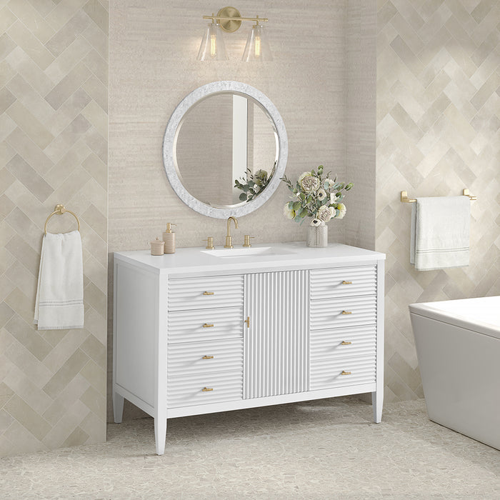 Myrrin 6 Drawers And 1 Door Bathroom Vanity with White Zeus Quartz Top and Undermount Sink - Free Standing - 48" Wood/Bright White