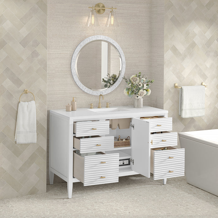 Myrrin 6 Drawers And 1 Door Bathroom Vanity with White Zeus Quartz Top and Undermount Sink - Free Standing - 48" Wood/Bright White