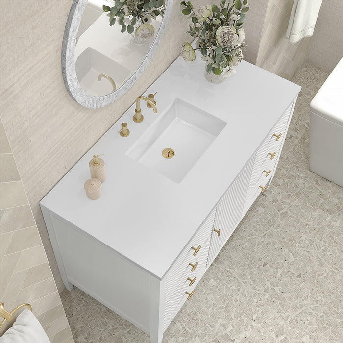 Myrrin 6 Drawers And 1 Door Bathroom Vanity with White Zeus Quartz Top and Undermount Sink - Free Standing - 48" Wood/Bright White