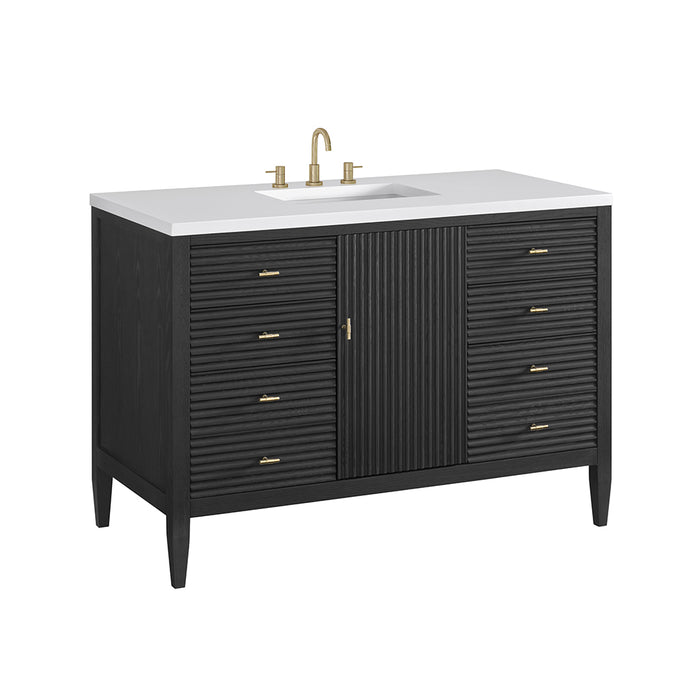 Myrrin 6 Drawers And 1 Door Bathroom Vanity with White Zeus Quartz Top and Undermount Sink - Free Standing - 48" Wood/Carbon Oak