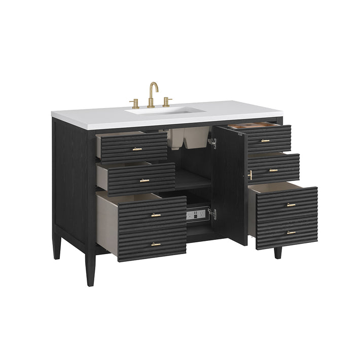 Myrrin 6 Drawers And 1 Door Bathroom Vanity with White Zeus Quartz Top and Undermount Sink - Free Standing - 48" Wood/Carbon Oak