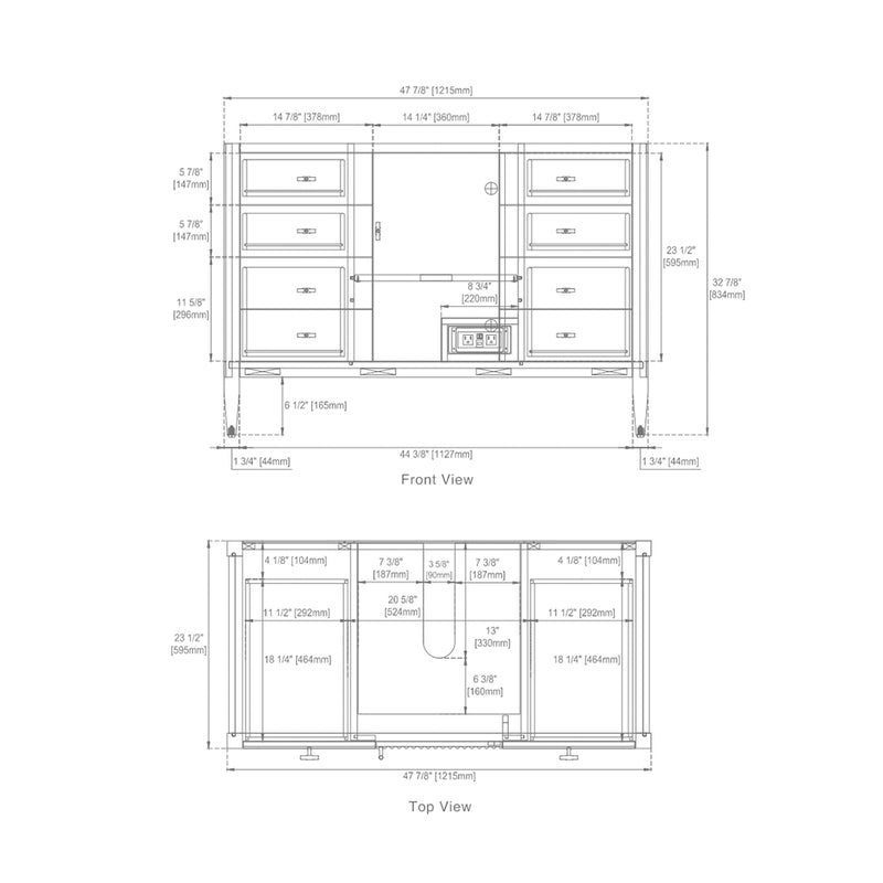 Myrrin 6 Drawers And 1 Door Bathroom Vanity with White Zeus Quartz Top and Undermount Sink - Free Standing - 48" Wood/Carbon Oak