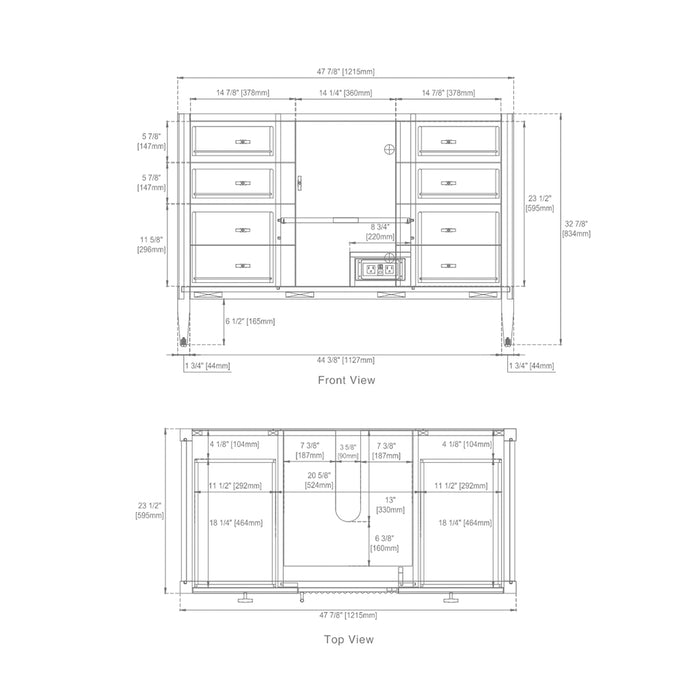 Myrrin 6 Drawers And 1 Door Bathroom Vanity with White Zeus Quartz Top and Undermount Sink - Free Standing - 48" Wood/Carbon Oak