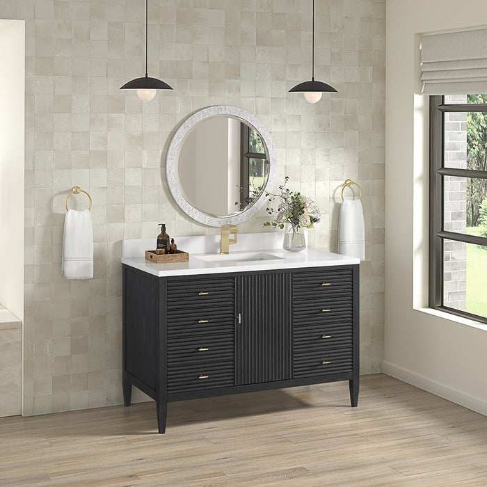 Myrrin 6 Drawers And 1 Door Bathroom Vanity with White Zeus Quartz Top and Undermount Sink - Free Standing - 48" Wood/Carbon Oak