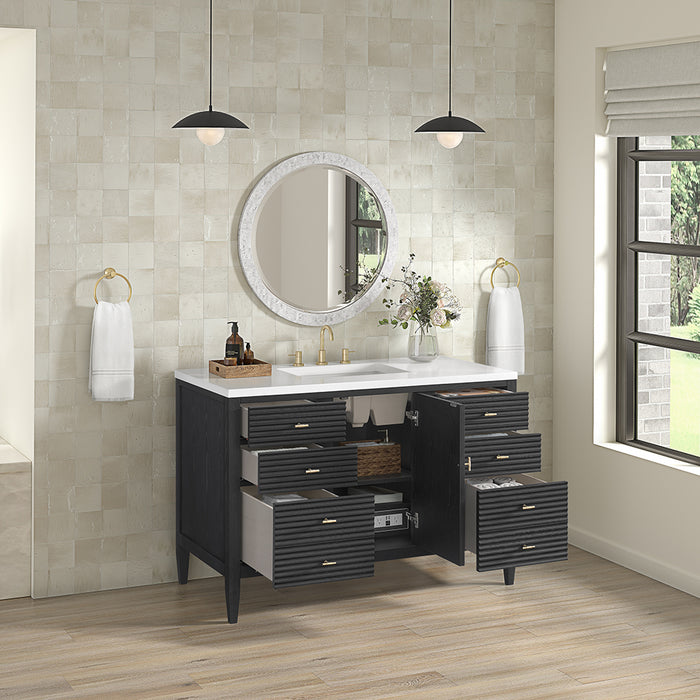 Myrrin 6 Drawers And 1 Door Bathroom Vanity with White Zeus Quartz Top and Undermount Sink - Free Standing - 48" Wood/Carbon Oak