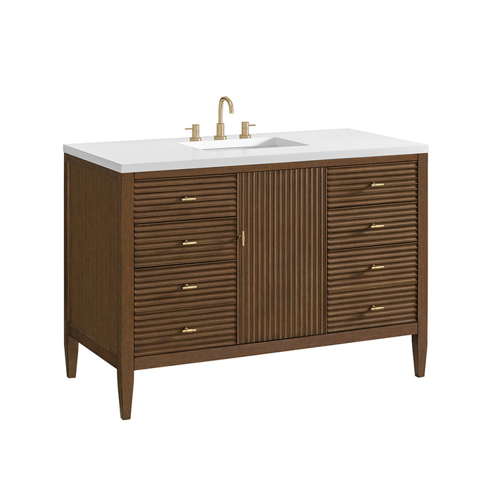 Myrrin 6 Drawers And 1 Door Bathroom Vanity with White Zeus Quartz Top and Undermount Sink - Free Standing - 48" Wood/Mid-Century Walnut