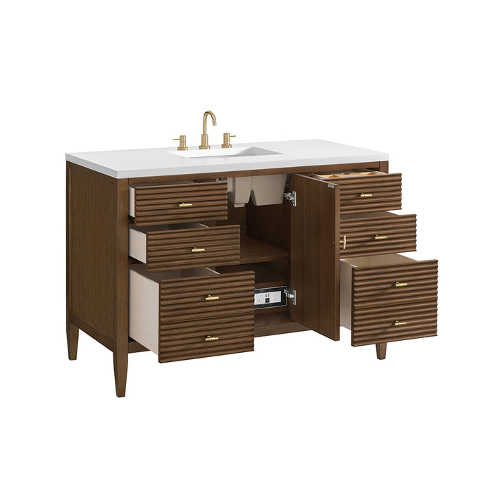 Myrrin 6 Drawers And 1 Door Bathroom Vanity with White Zeus Quartz Top and Undermount Sink - Free Standing - 48" Wood/Mid-Century Walnut