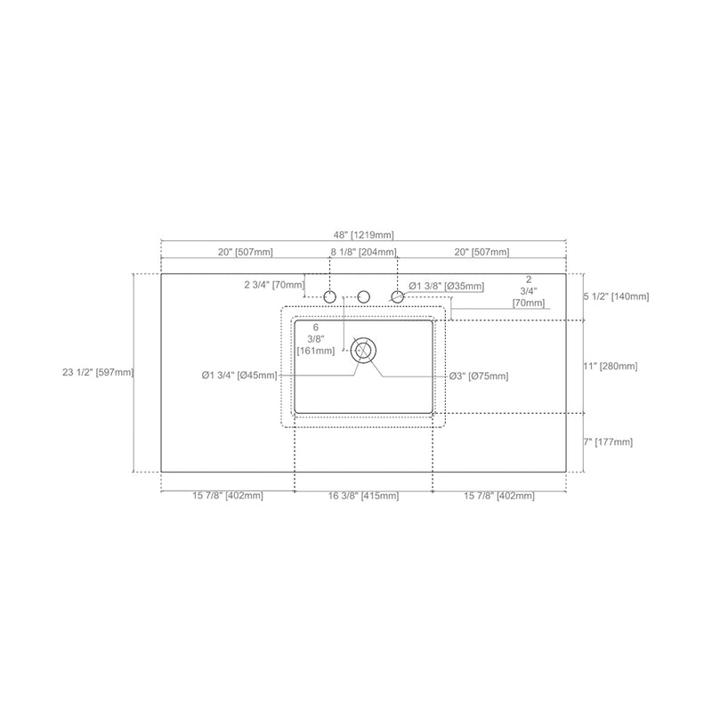 Myrrin 6 Drawers And 1 Door Bathroom Vanity with White Zeus Quartz Top and Undermount Sink - Free Standing - 48" Wood/Mid-Century Walnut