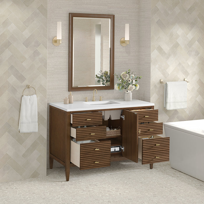 Myrrin 6 Drawers And 1 Door Bathroom Vanity with White Zeus Quartz Top and Undermount Sink - Free Standing - 48" Wood/Mid-Century Walnut