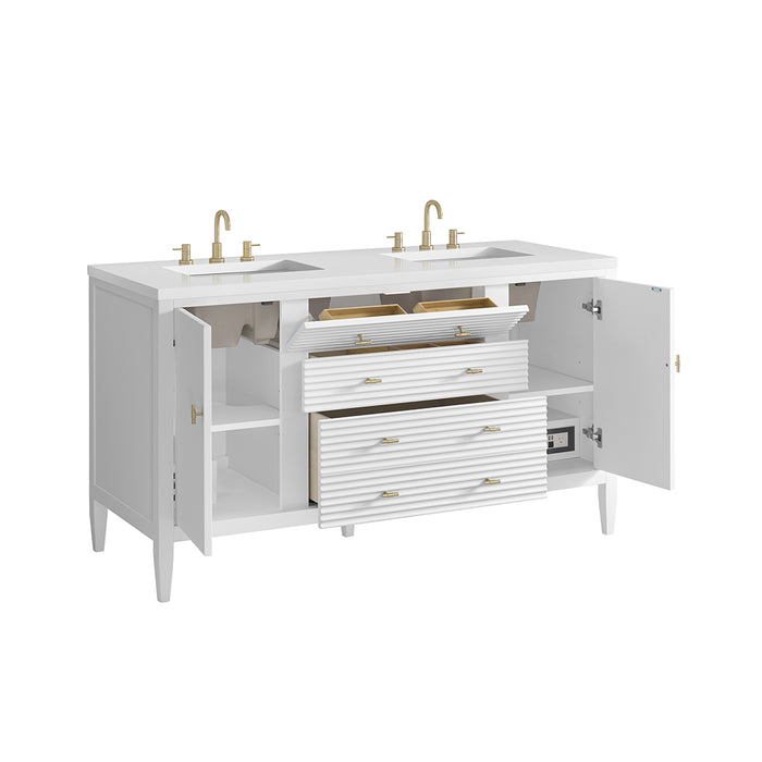 Myrrin 2 Drawers And 2 Doors Bathroom Vanity with White Zeus Quartz Top and Undermount Sinks - Free Standing - 60" Wood/Bright White