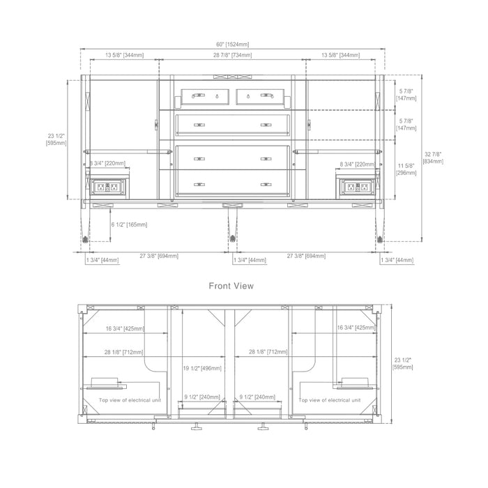 Myrrin 2 Drawers And 2 Doors Bathroom Vanity with White Zeus Quartz Top and Undermount Sinks - Free Standing - 60" Wood/Bright White