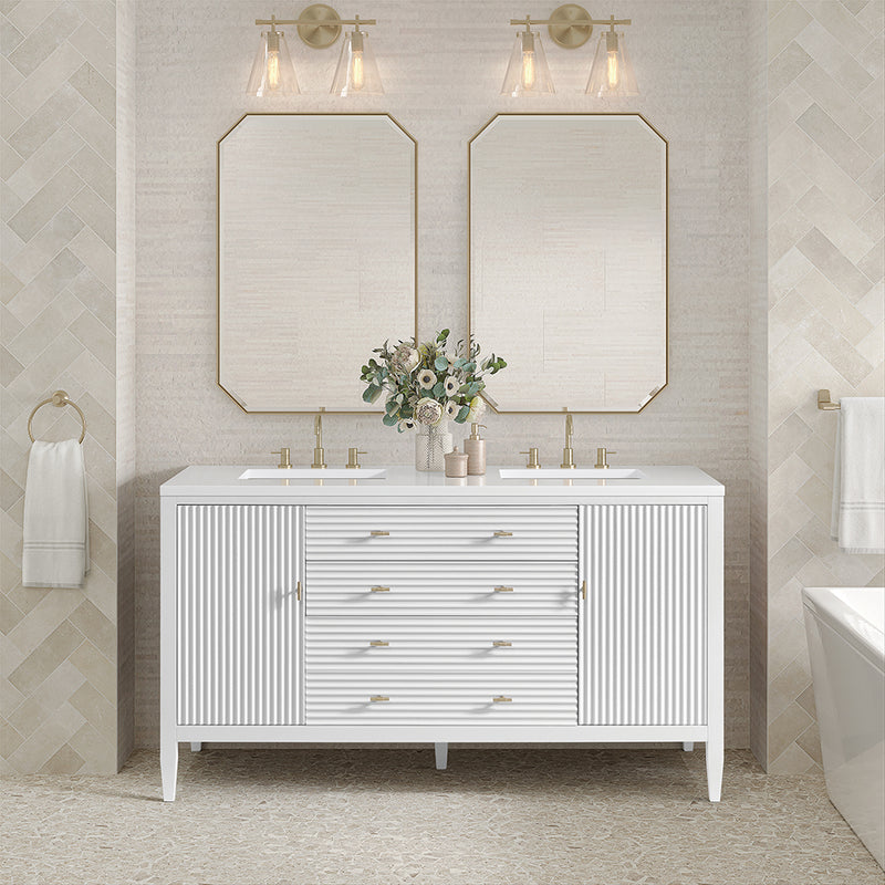 Myrrin 2 Drawers And 2 Doors Bathroom Vanity with White Zeus Quartz Top and Undermount Sinks - Free Standing - 60" Wood/Bright White