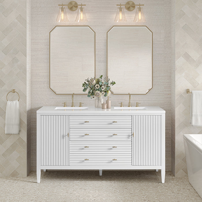 Myrrin 2 Drawers And 2 Doors Bathroom Vanity with White Zeus Quartz Top and Undermount Sinks - Free Standing - 60" Wood/Bright White