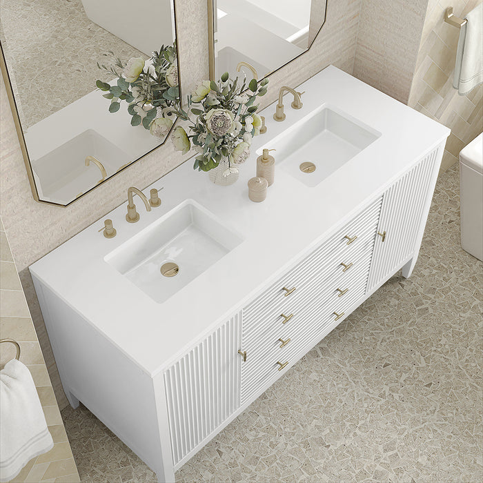 Myrrin 2 Drawers And 2 Doors Bathroom Vanity with White Zeus Quartz Top and Undermount Sinks - Free Standing - 60" Wood/Bright White