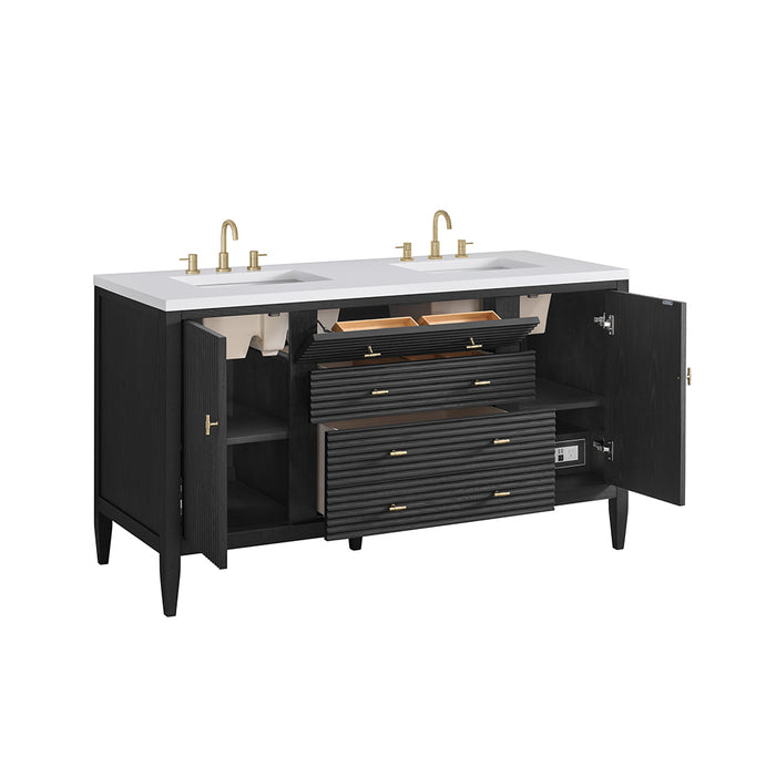 Myrrin 2 Drawers And 2 Doors Bathroom Vanity with White Zeus Quartz Top and Undermount Sinks - Free Standing - 60" Wood/Carbon Oak