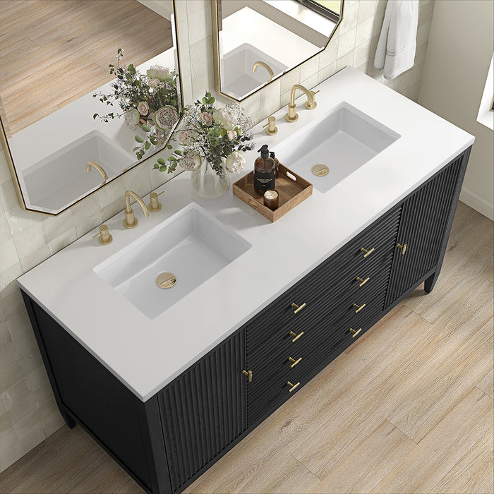 Myrrin 2 Drawers And 2 Doors Bathroom Vanity with White Zeus Quartz Top and Undermount Sinks - Free Standing - 60" Wood/Carbon Oak